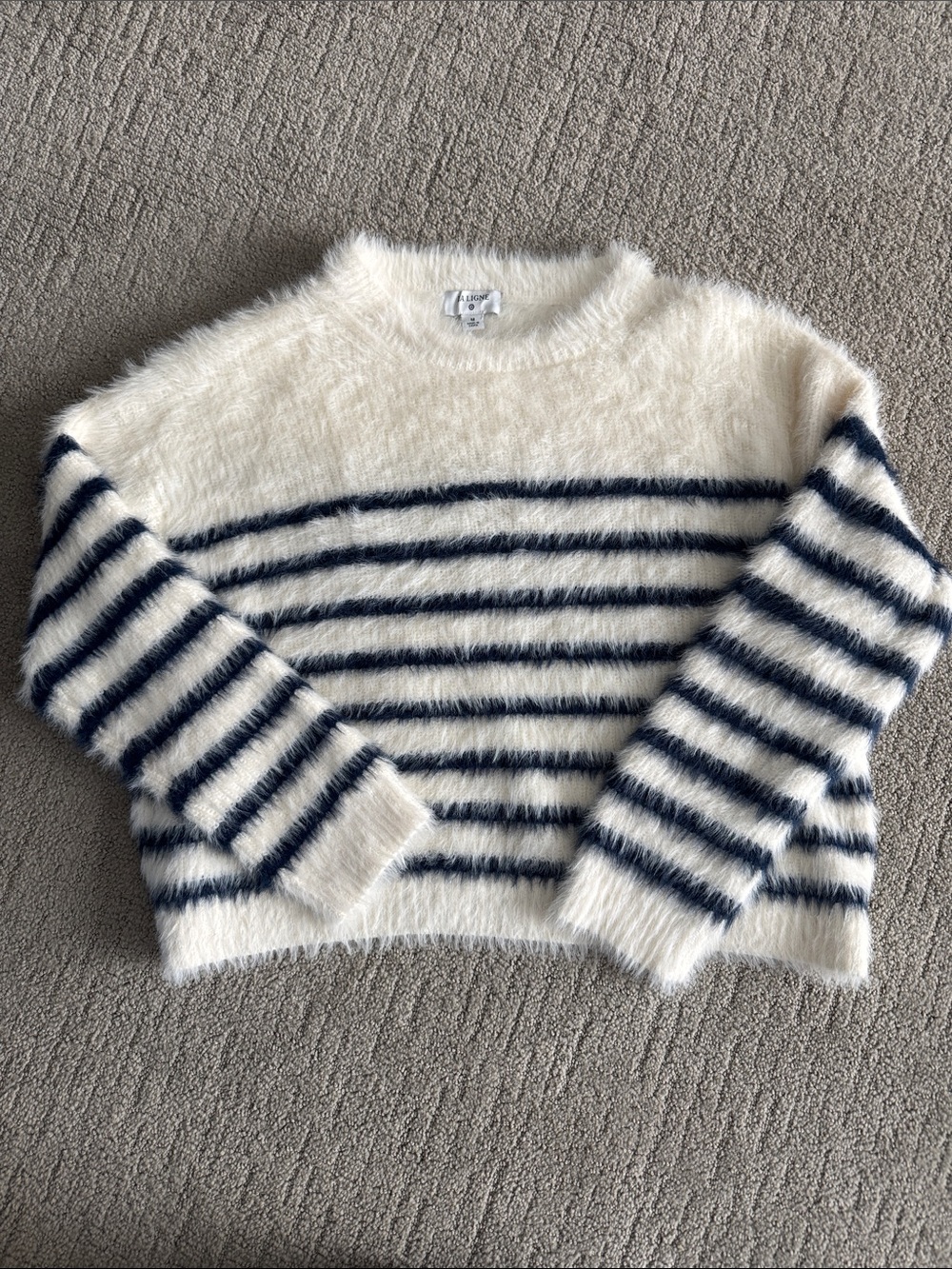 La Ligne x Target Cozy Ivory and Navy Stripe Fuzzy Sweater